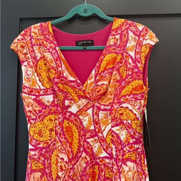 NWT Jones New York Fuchsia Pink and Orange Paisley Midi Dress Size 8 - Picture 5 of 13